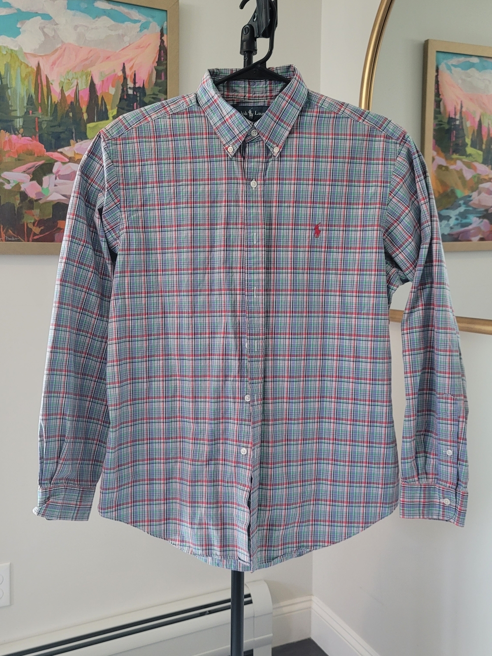 RALPH LAUREN Classic Fit Long Sleeve Button Down Shirt Purple Green Men's Size L